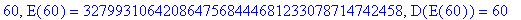 60, E(60) = 3279931064208647568444681233078714742458, D(E(60)) = 60