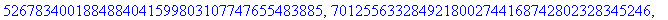 Kryptering := [2576714259252658898388759683384487899209, 2034177247788987091826286166487153932114, 7331716381998254793820200292004239337295, 4162559838686463118783731935585469225587, 438572665388642250...