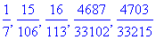 1/7, 15/106, 16/113, 4687/33102, 4703/33215